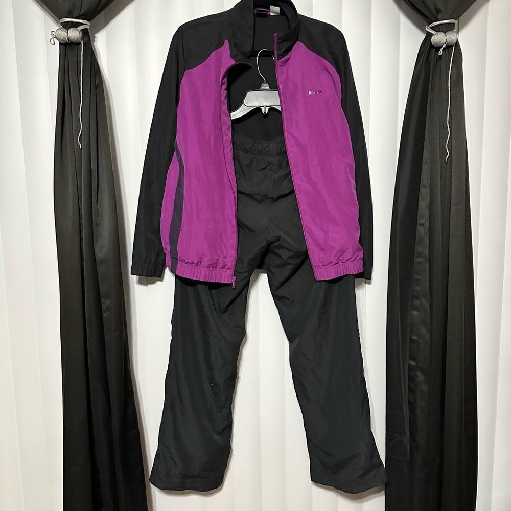 Reebok 2pc purple/black jacket and pants tracksuit set. Full zip jacket + drawst